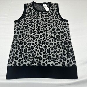 Ann Taylor Leopard Print Sweater Shell Sleeveless Crew Neck Gray Black Small NWT